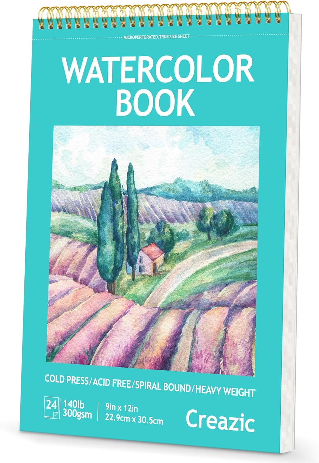 9"X12" Watercolor Paper Pad, Spiral Bound with Tear Line, 24 Sheets (140Lb/300G)