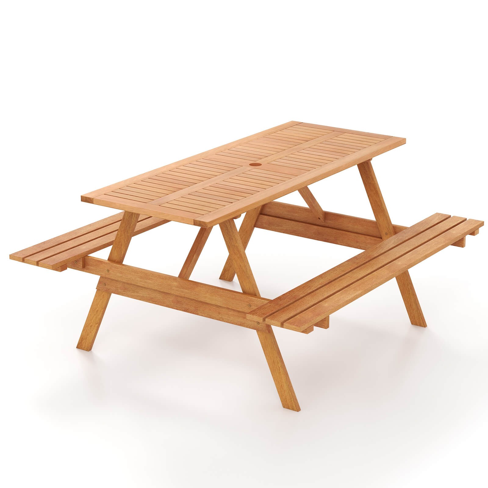 6 Person Picnic Table Set w/Patio Table 2 Built-in Benches 2" Umbrella Hole
