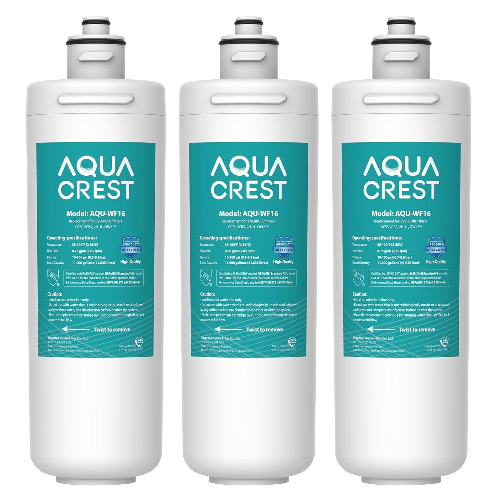 AQUA CREST Under Sink Water Filter, Replacement Cartridge for Everpure OCS2 (3)
