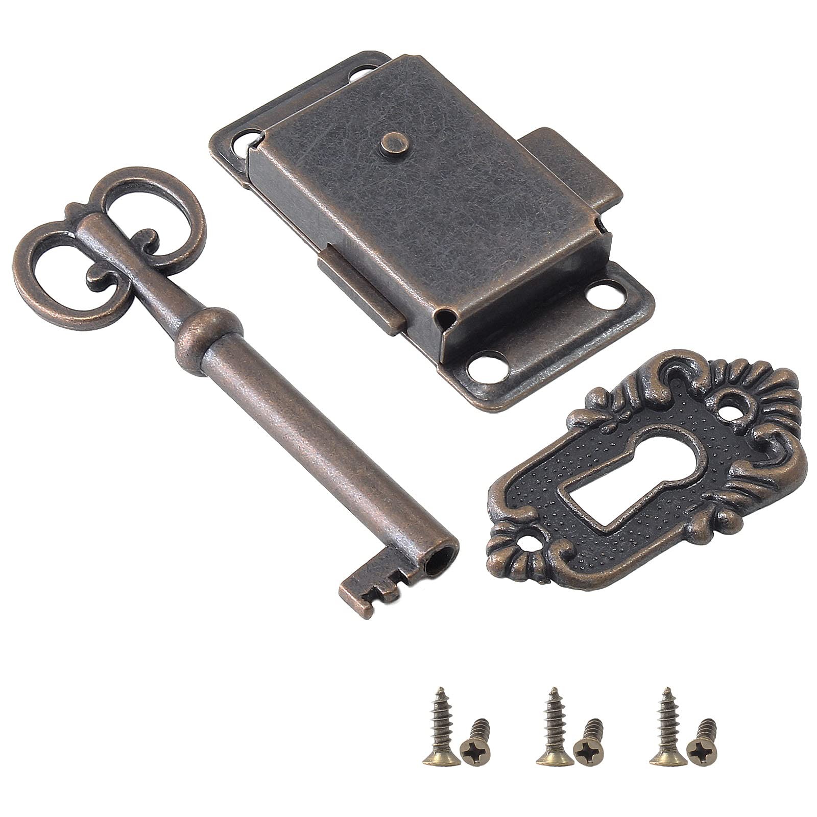 Antique Cabinet Lock - Flush Mount Case Box Lock, Furniture Decorative with Key