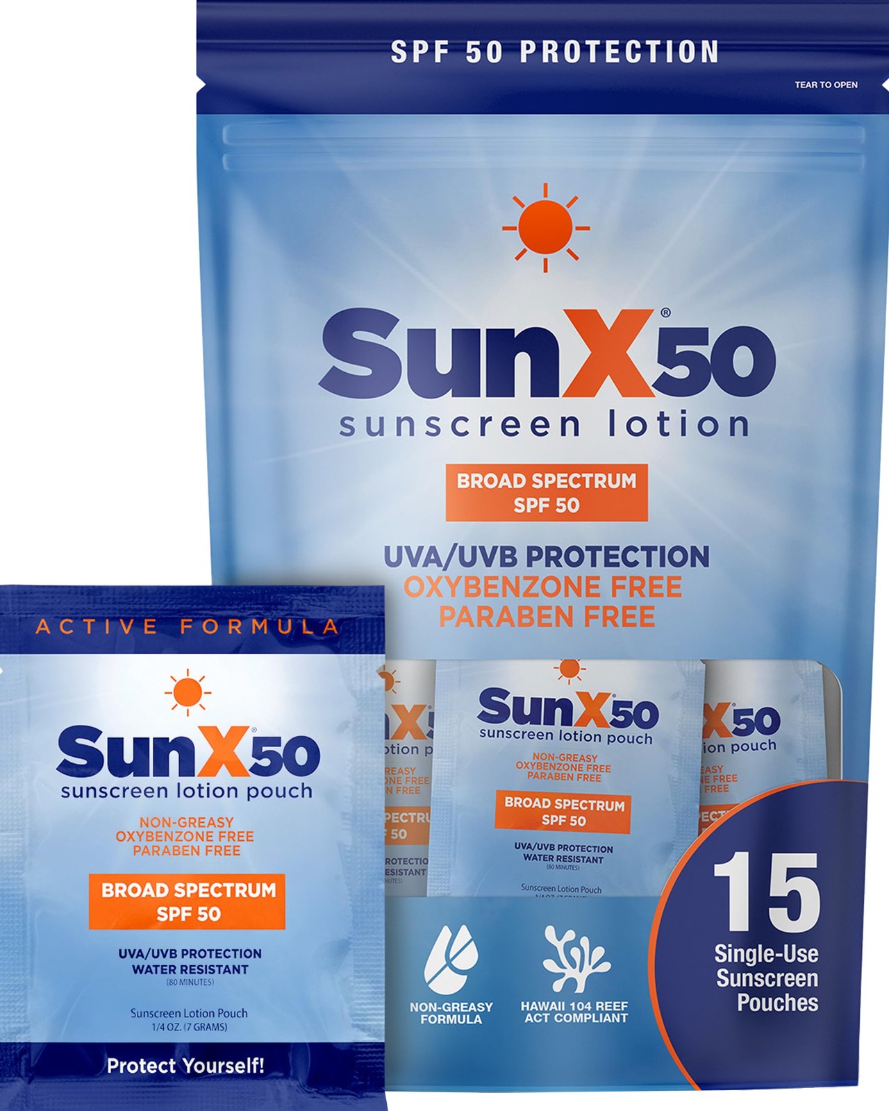 CoreTex Sun X 50 SPF Broad Spectrum Sunscreen Packets with Resealable Travel ...
