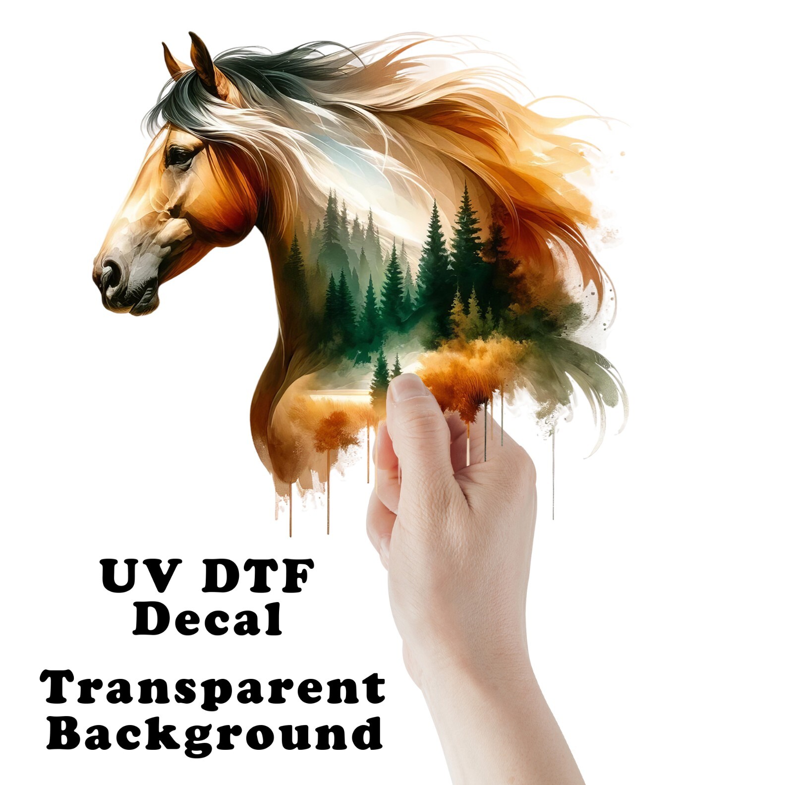 Double Exposure Forest Horse UV DTF Transparent Sticker / Decal