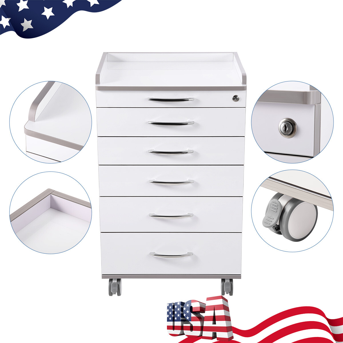 5 layers Medical Dental Trolley Carts Mobile Cart Instrument With 360° wheels