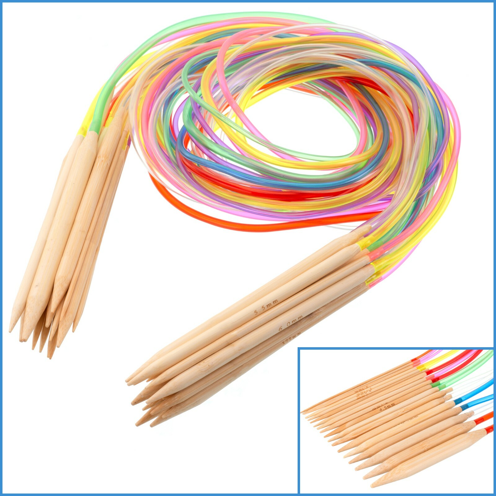 18pcs 100cm Bamboo 2mm - 10mm Colourful Lightweight Circular Knitting Needle Set