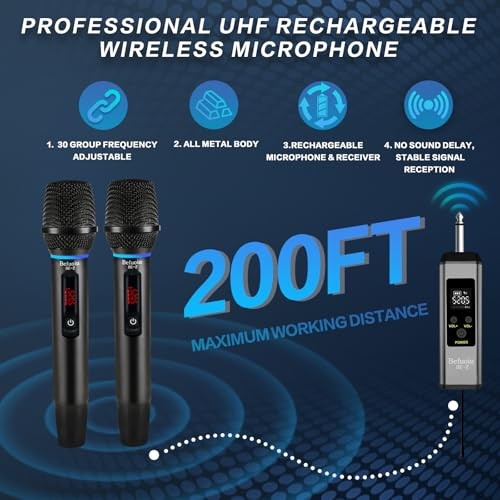 UHF Rechargeable Wireless Microphone for Singing with Handbag - Metal Handheld