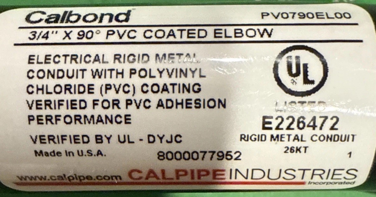 Calbond 3/4” X 90degree PVC Coated Elbow (PV0790EL00)