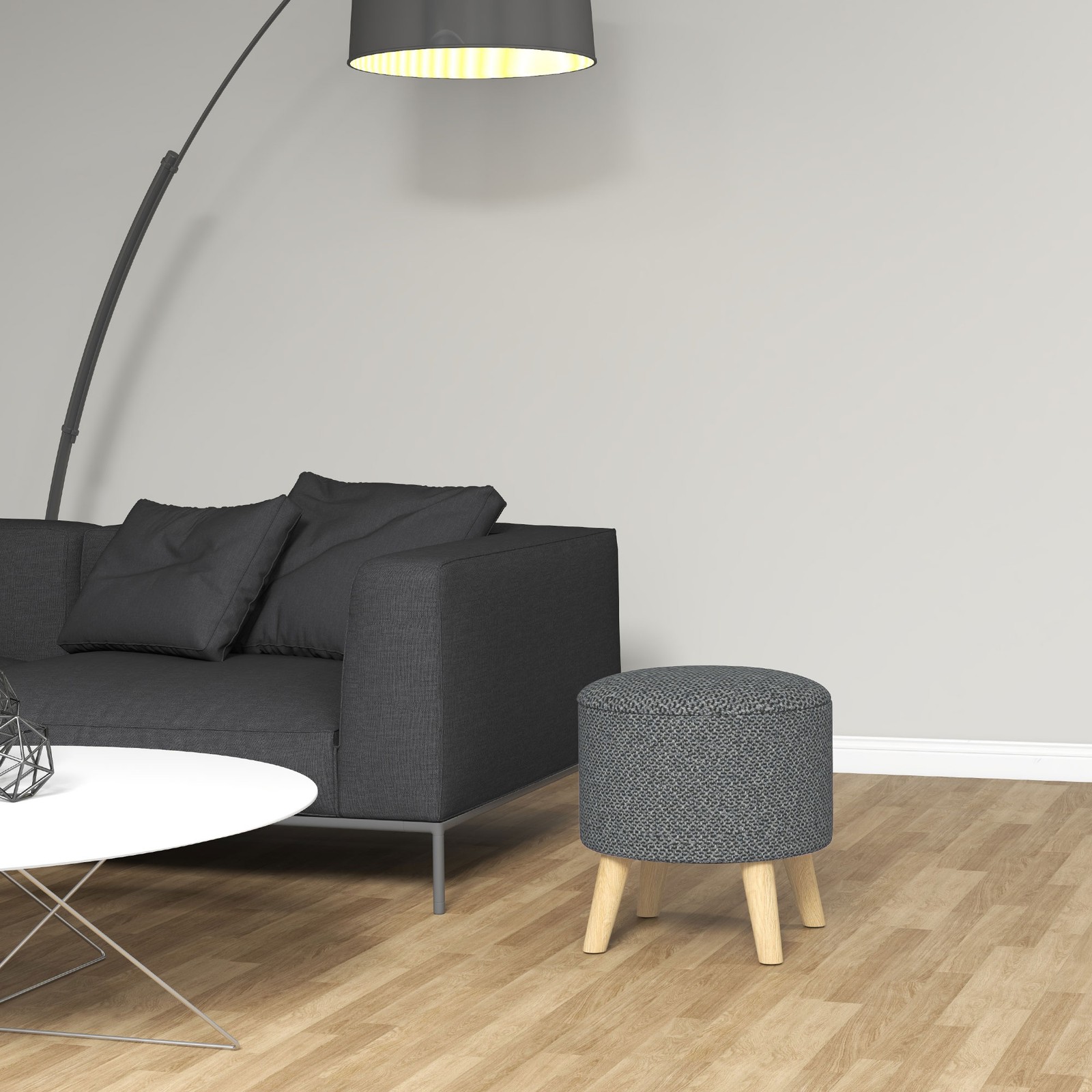 Gray Round Storage Ottoman, Cushioned Stool Chair with Hidden Storage