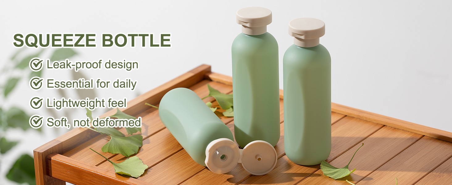 Empty Shampoo Bottles 6.7oz, Green Flip Cap Refillable Plastic, 4 Pack Set |