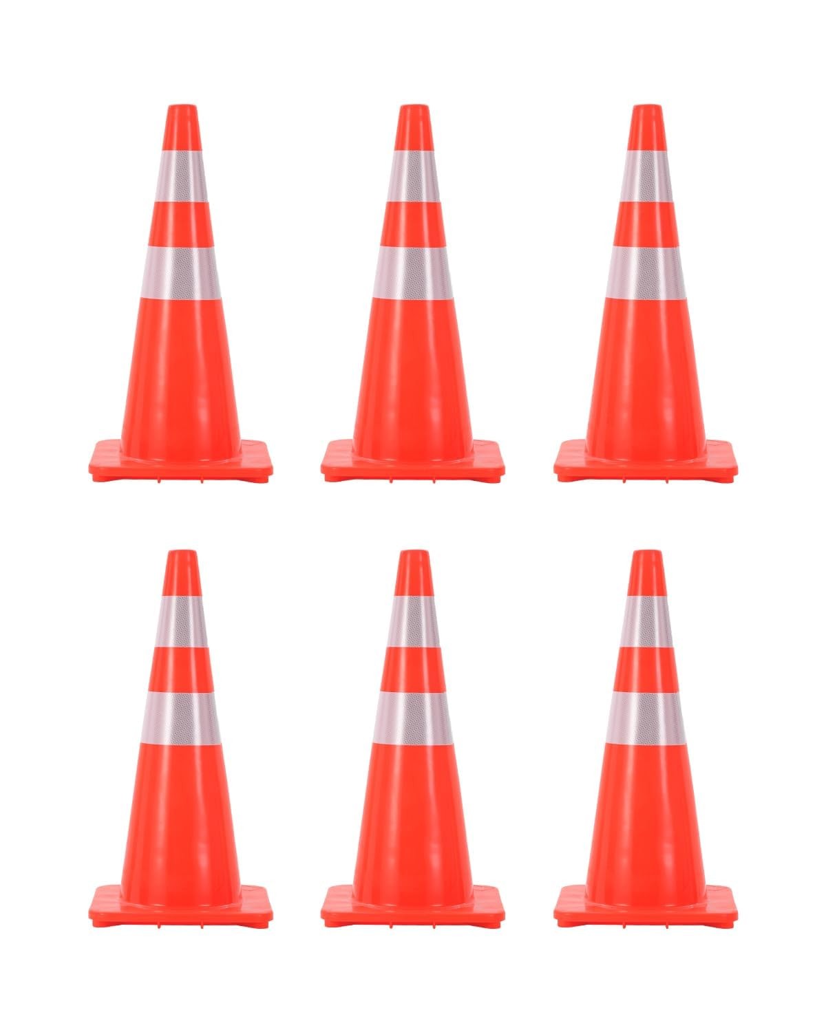 6 Pack Traffic Cone Set, 28 Inch High-Visibility Stackable Barriers with Reflect
