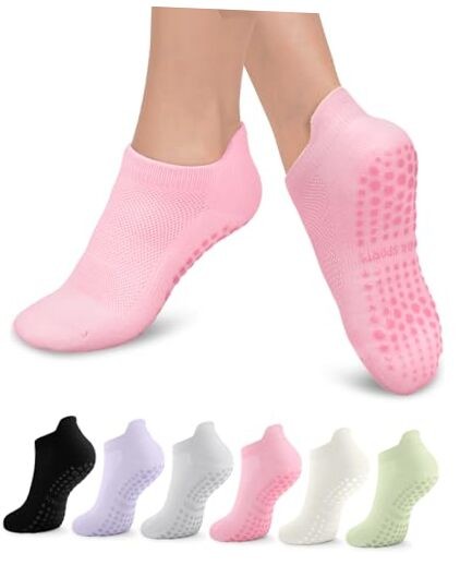 3/6 Pairs Grip Pilates Socks for Women, Non-slip Small-Medium Multicolor 01