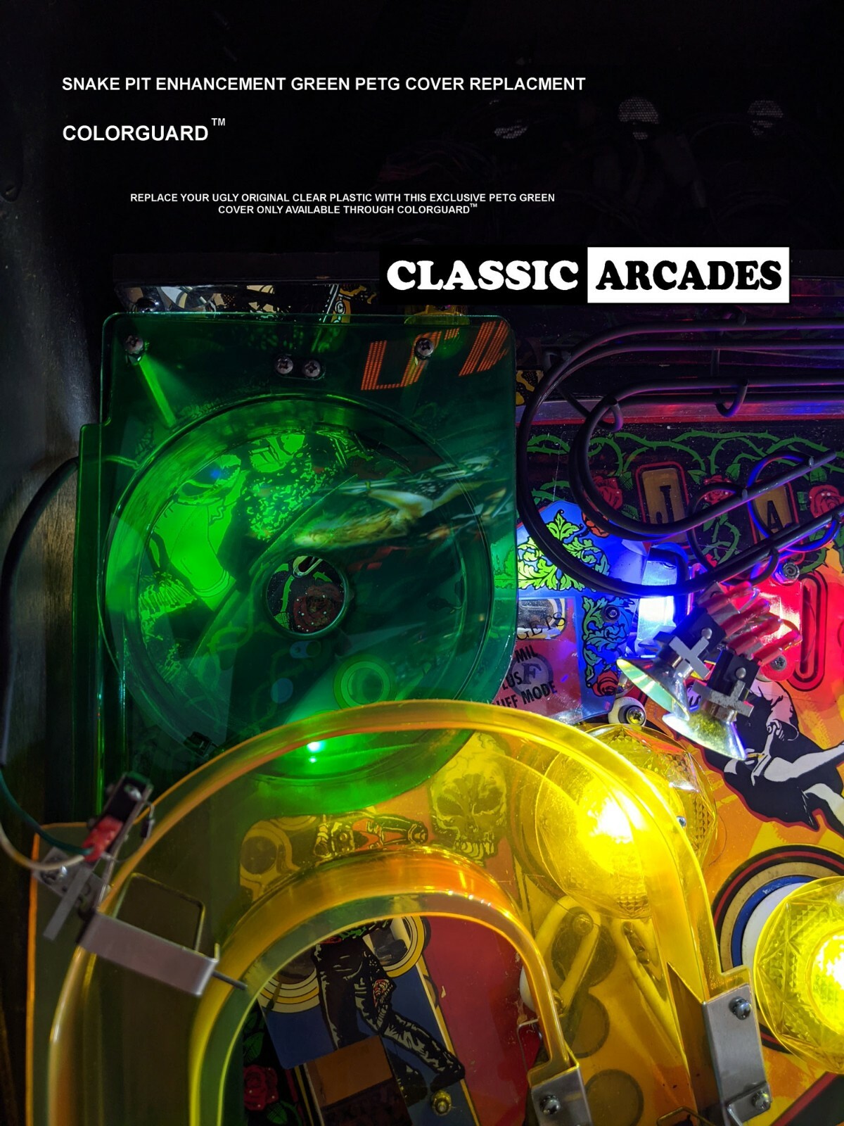 Data East Pinball Machine Guns And Roses Snake Ramp Cover Green COLORGUARD™