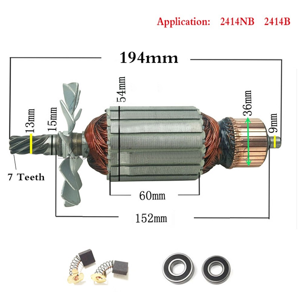 7 Teeth AC220-240V New Armature Rotor 516563-1 516564-9 For MAKITA 2414B 2414NB