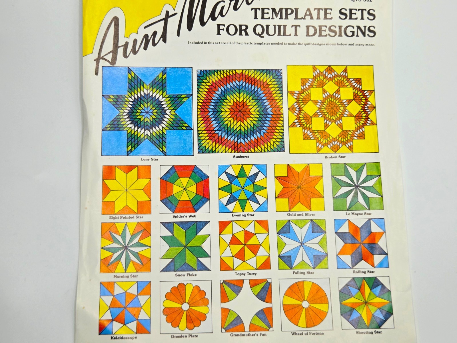 AUNT MARTHA'S Quilt Template Set 302 Colonial Patterns Star, Plates, Fans