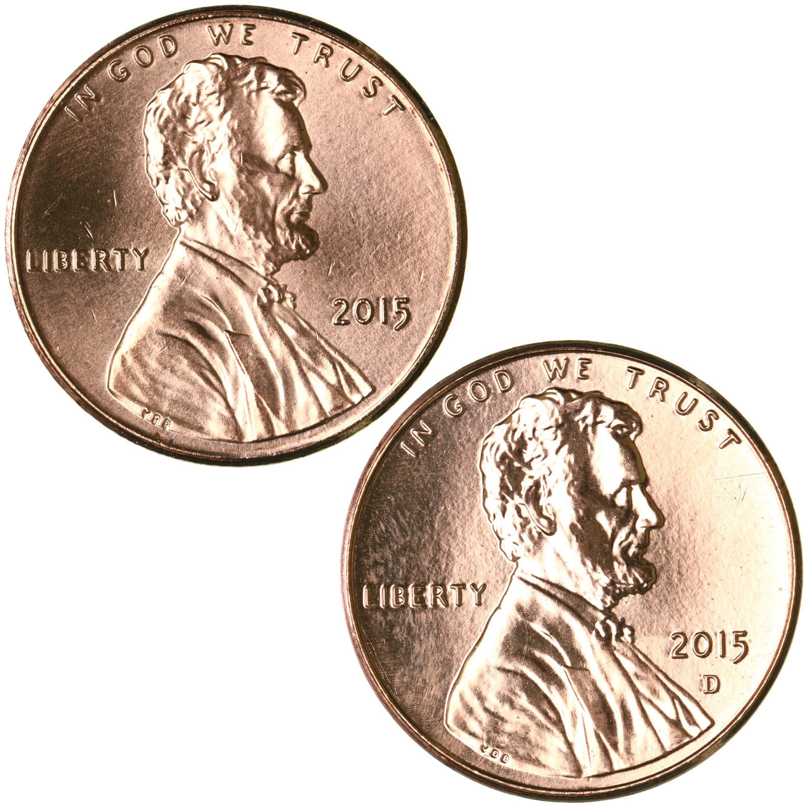 2015 P D Lincoln Shield Cent Brilliant Uncirculated 2 Coin Year Set