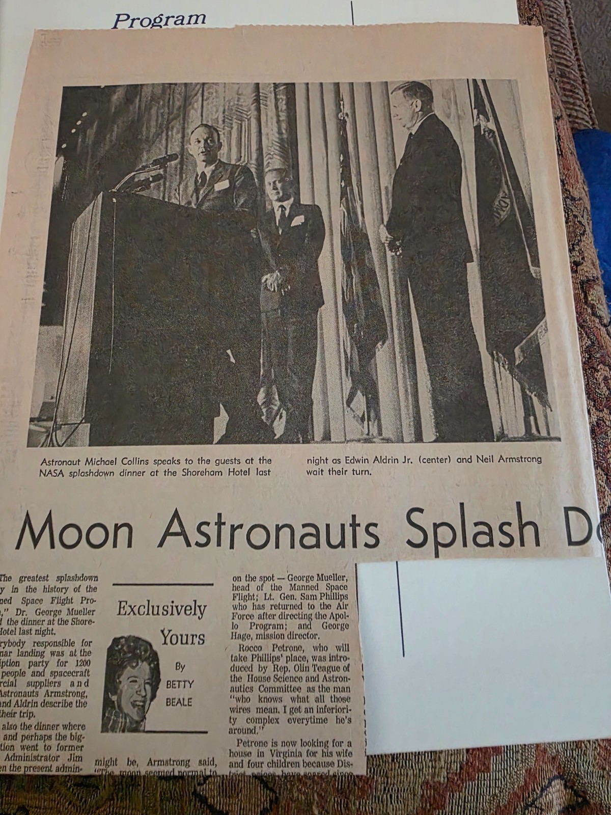 Apollo 11 Splashdown Party Program - Owned by Captain J Holcomb