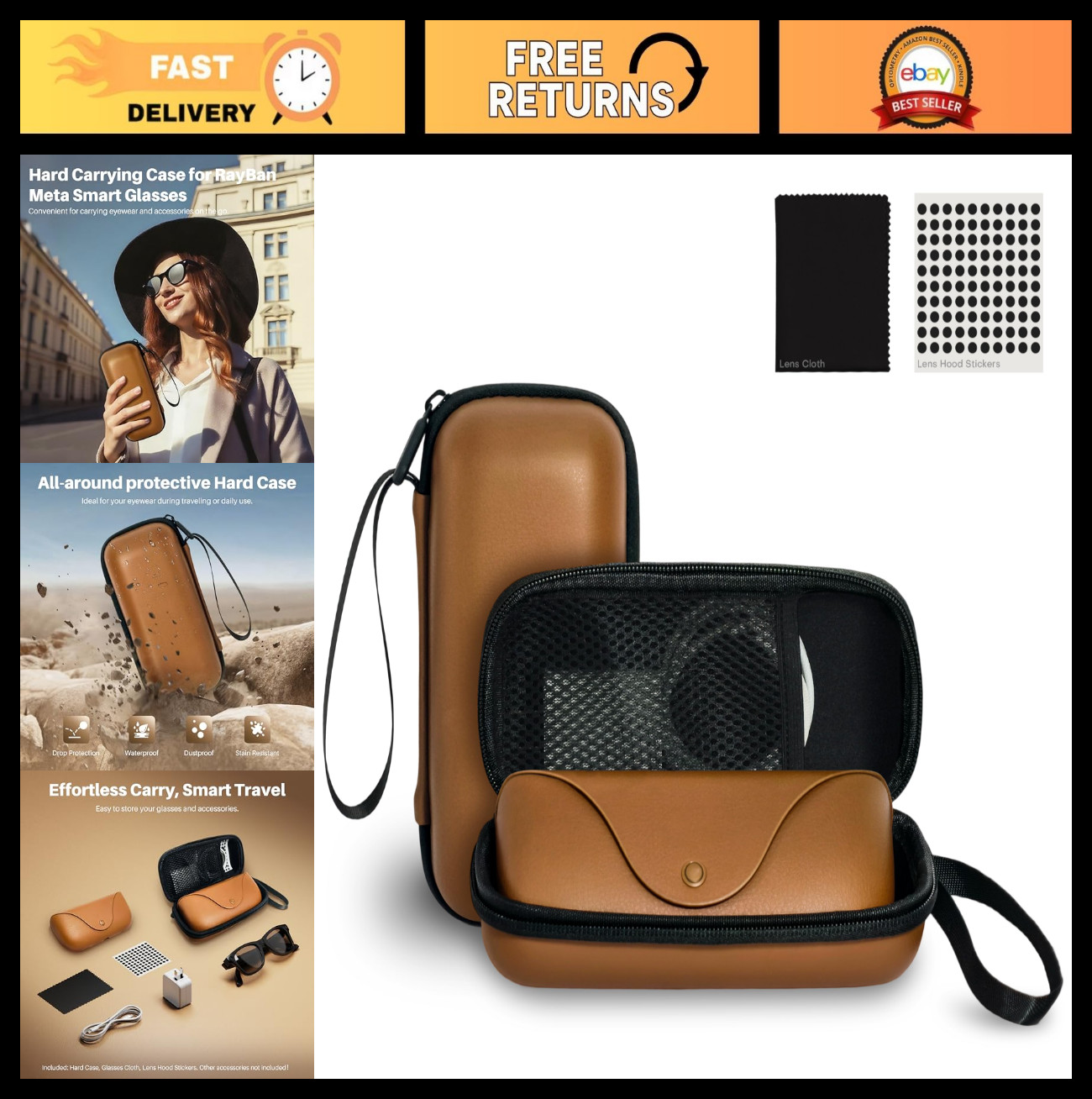 Hard Case for Meta Ray-Ban Smart Glasses, Charging Box & Accessories, Cloth & St