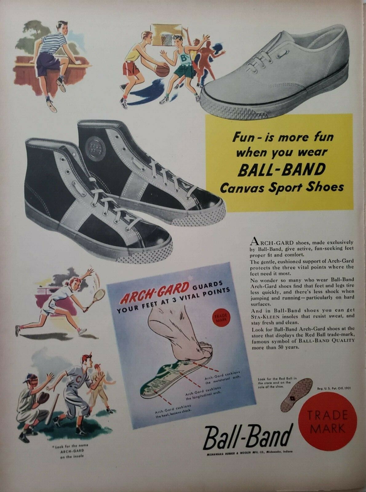 Lot of Vintage 1948 Tennis Shoes Print Ad Ephemera Art Decor