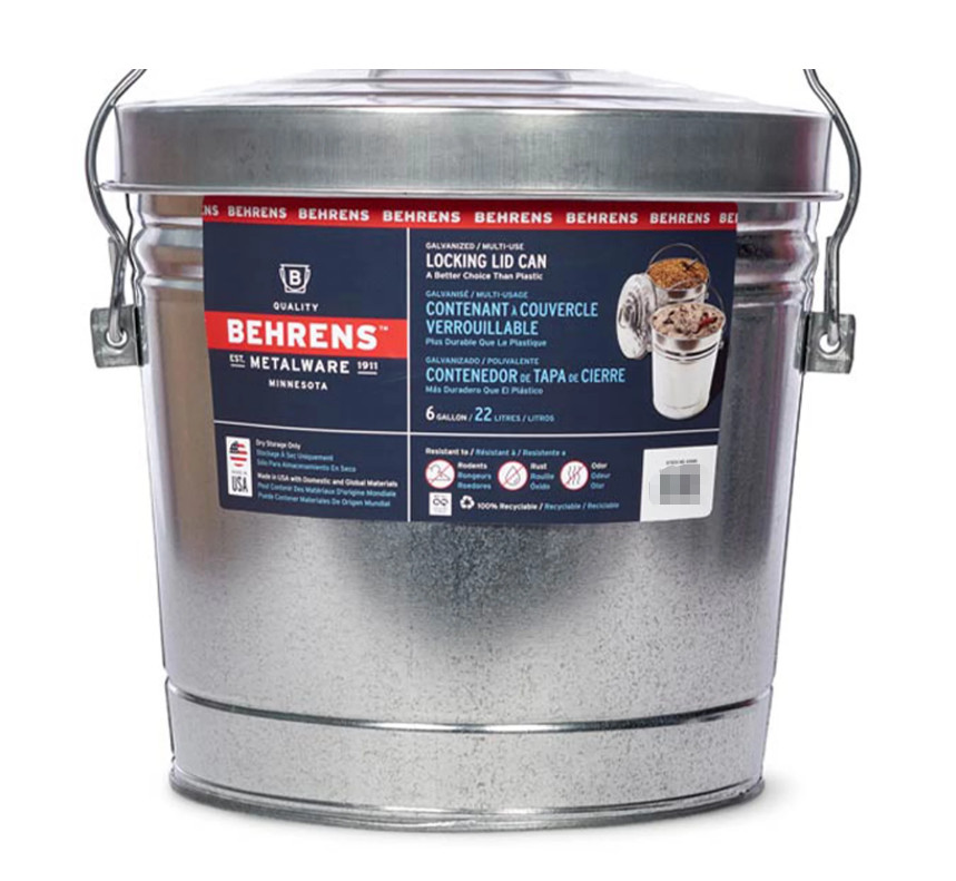 BEHRENS Galvanized Steel Locking Lid Storage Can, 6-Gallon