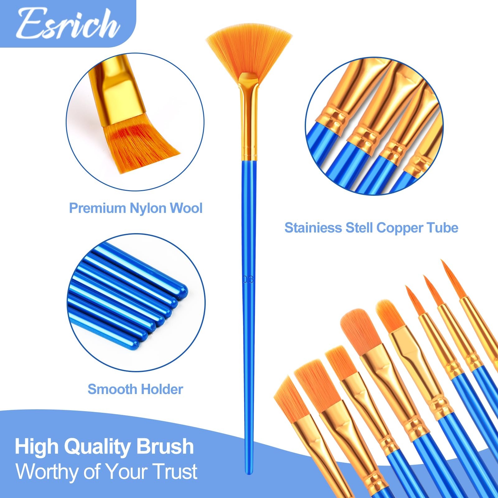 Paint Brushes Set,20 Pack 240 Pcs Nylon Hair Paintbrushes Round-Pointed Tip P...