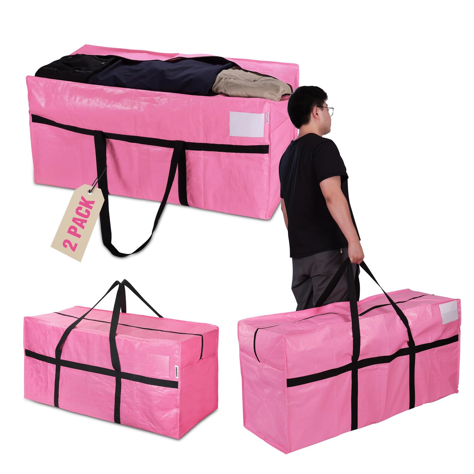 WORKPRO 2-Pack 66 Gallon Extra Large Moving Bags Heavy-Duty with Zippers Handles