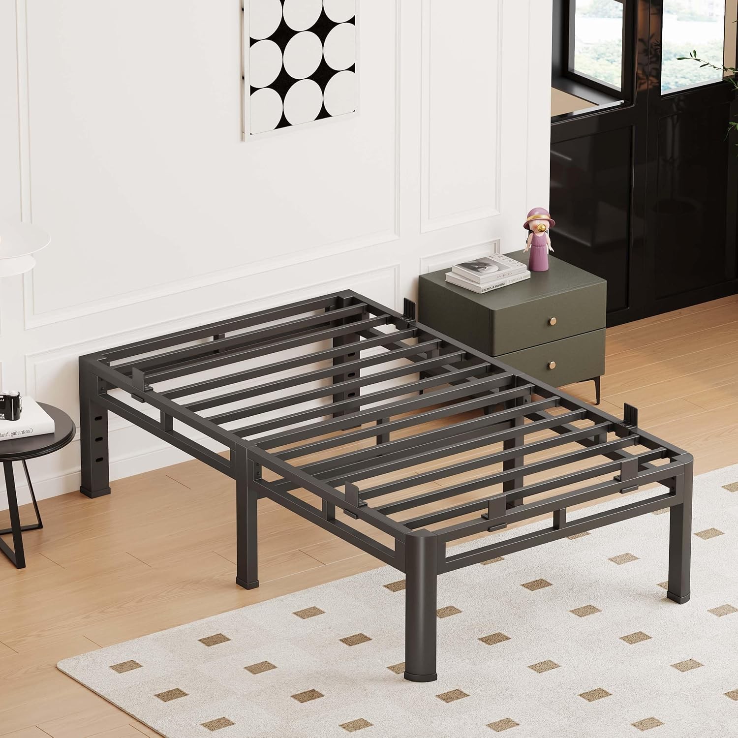 Twin XL Bed Frame 14 Inch Metal Heavy Duty Platform Black Tall Base