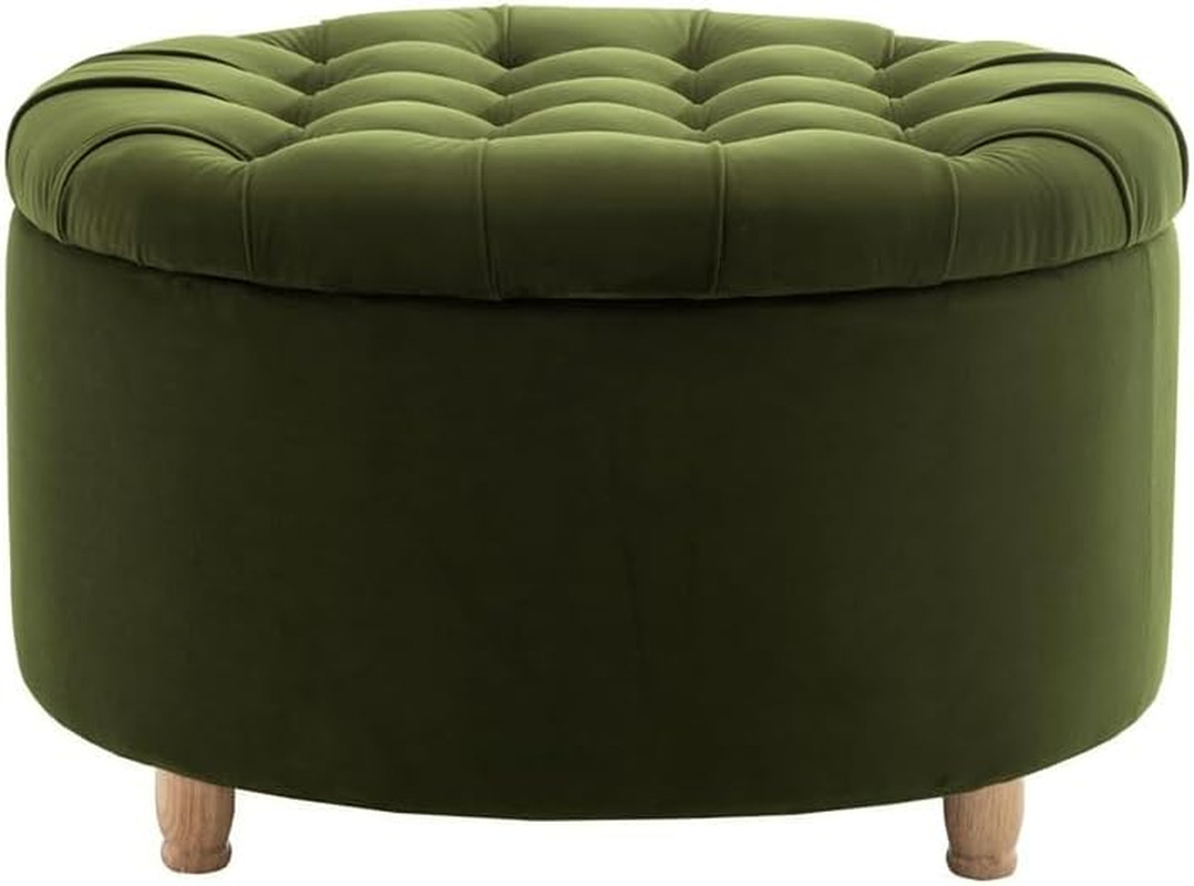 Emerald Green 28-Inch Pintucked Storage Ottoman with Lift-Off Lid