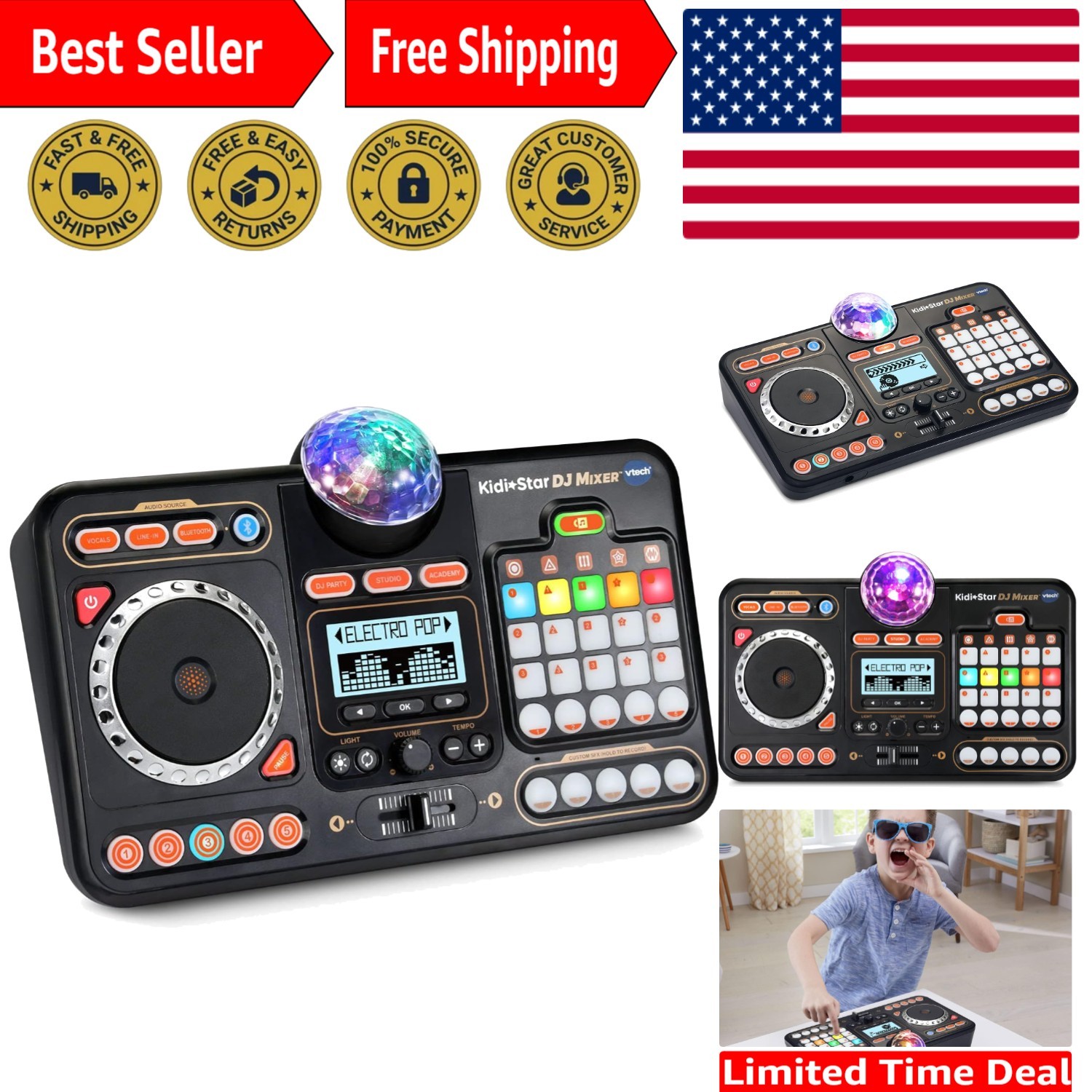 Interactive DJ Mixer with 15 Songs & Party Lights – Perfect for Budding DJs