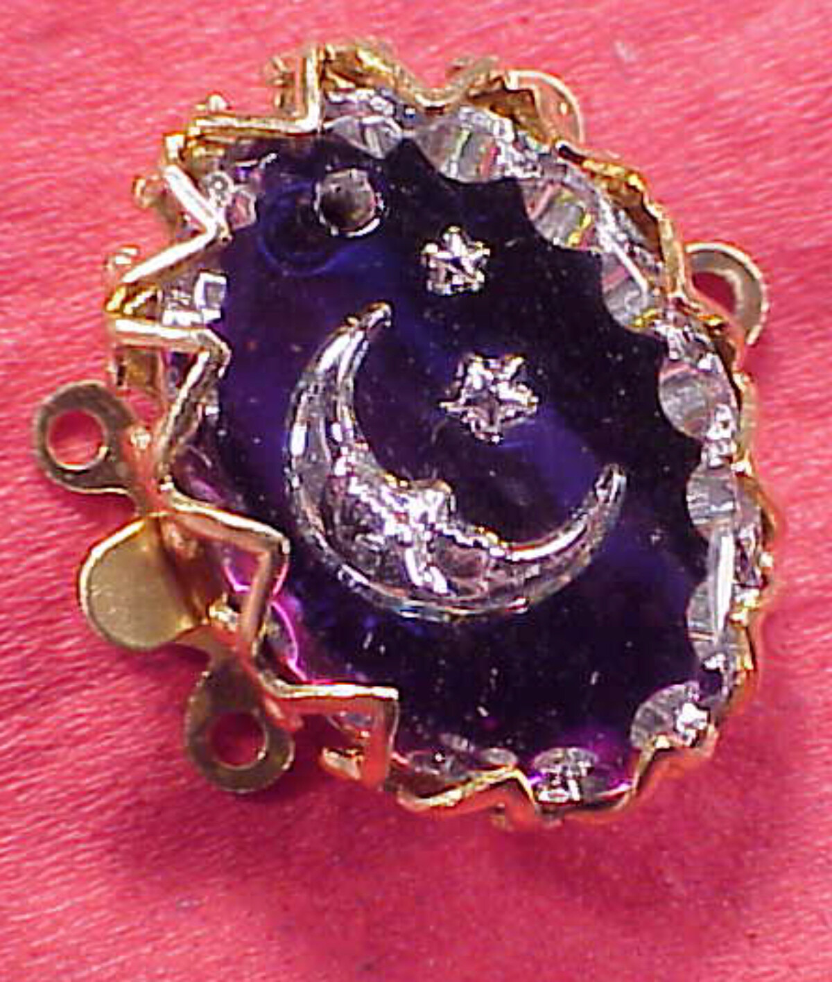 Vintage 19mm X 14mm Necklace Clasp Connector 3 Str Man in Moon Glass GoldPlated