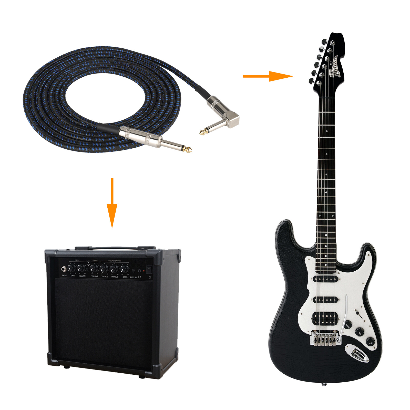 10ft Premium Electric Guitar Bass Cable Musical Instrument AMP Lead Cord White