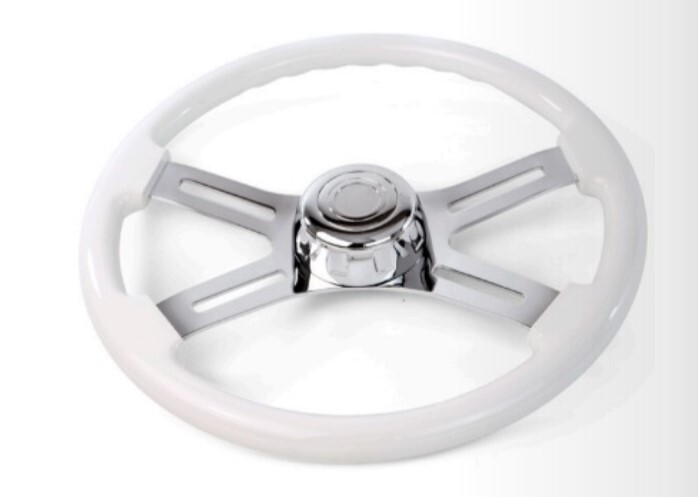 18” - 4 Spokes Mahogany Wood WHITE Steering Wheel (Wheel Only - No Hub)