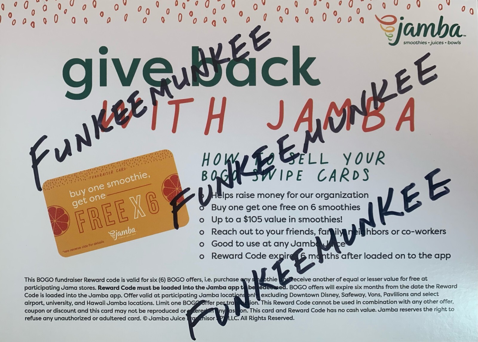 Jamba Juice BOGO Fundraiser Card - 6 Uses - (DIGITAL CODE ONLY)