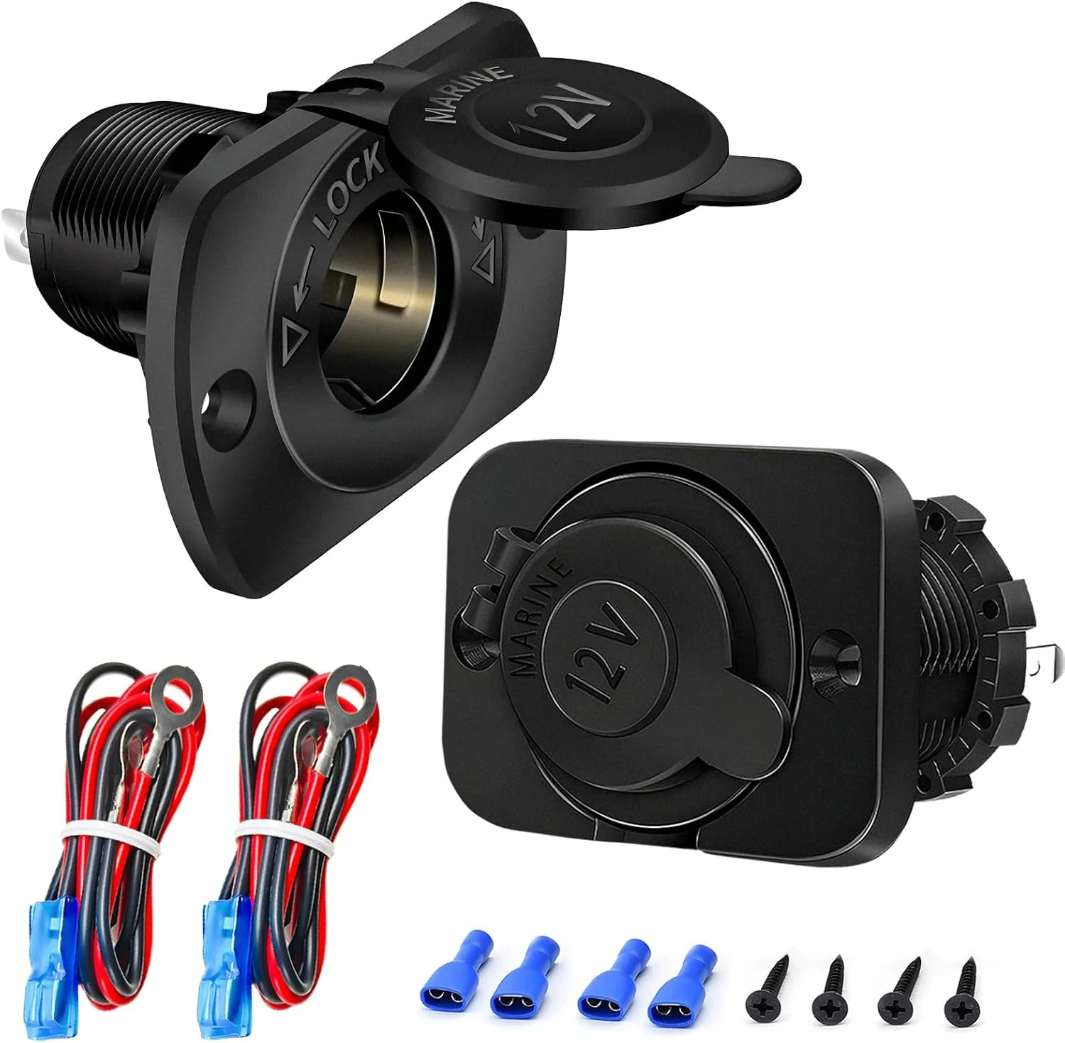 2PCS Cigarette Lighter Socket, DC 12V Car Power Outlet Adapter with Wires Screws