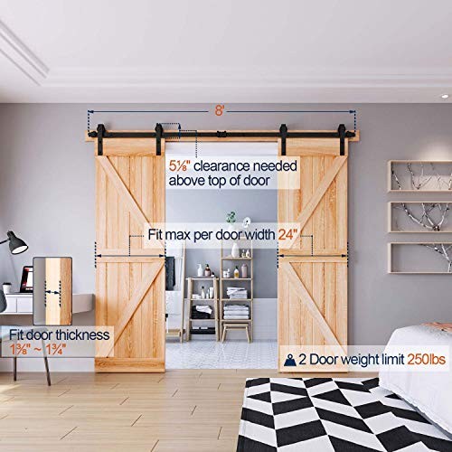 8FT Double Door Sliding Barn Door Hardware Track - 8FT-Double Door Kit