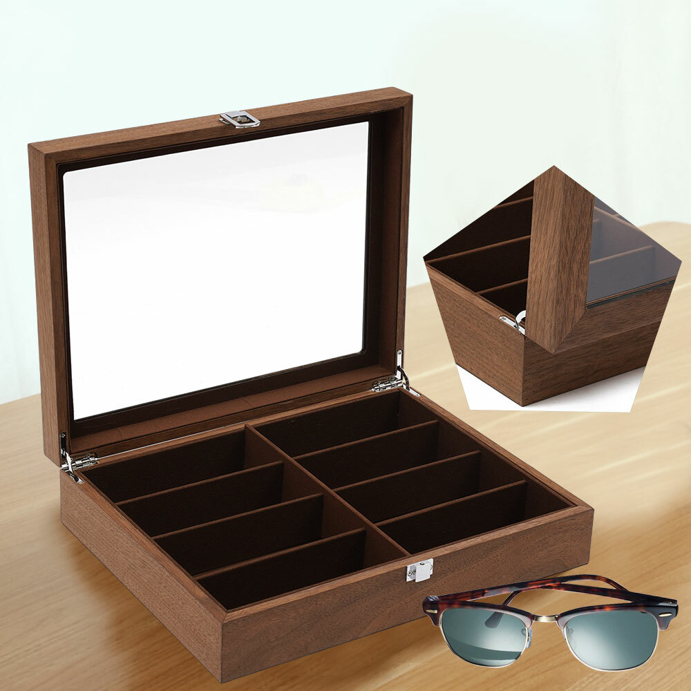 Sunglasses Case Display Eyeglass Box Storage Box Case 8-Bits Walnut Box Gift