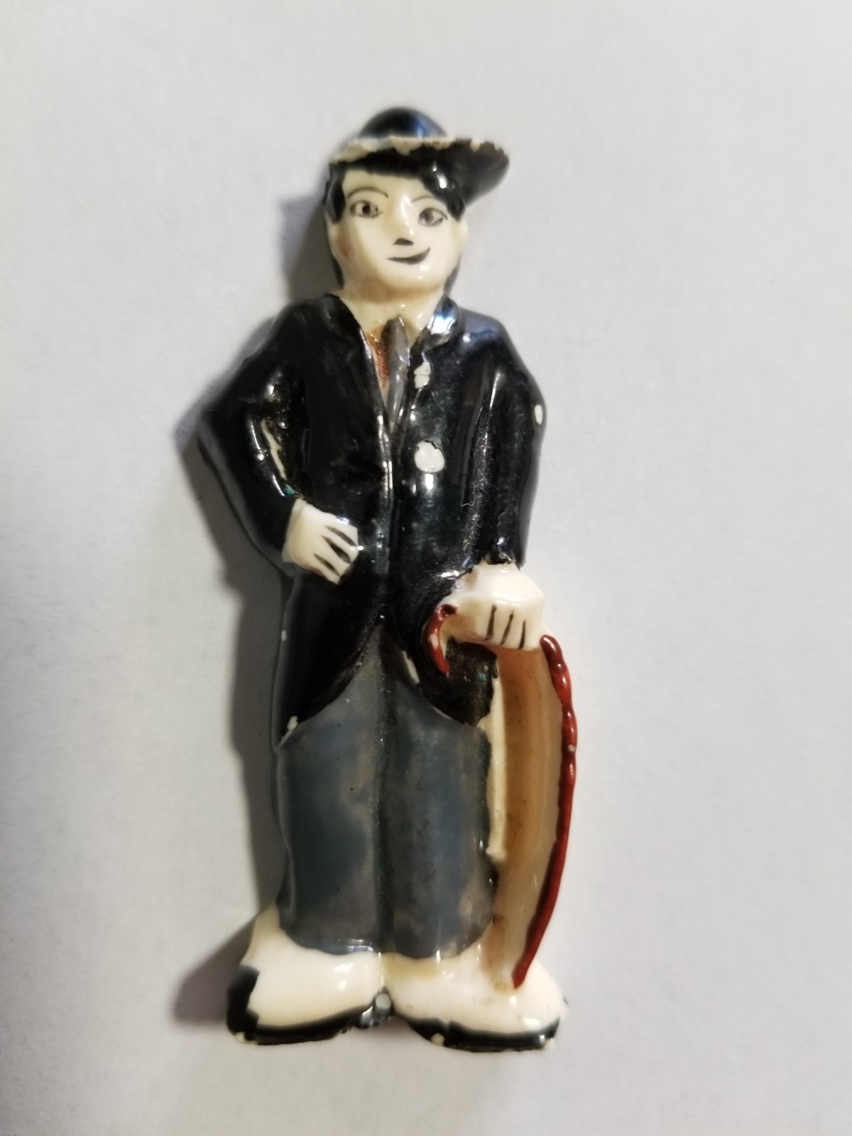 Charlie Chaplin Celluloid Label Pin Brooch Hand Painted Antique Original