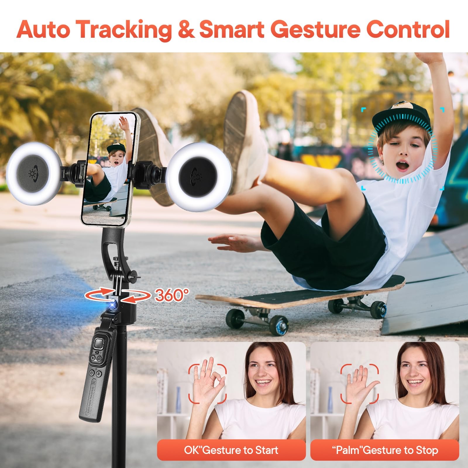 Heliora Vlogging Kit for iPhone/Android, 70”Auto Face Tracking Tripod Black
