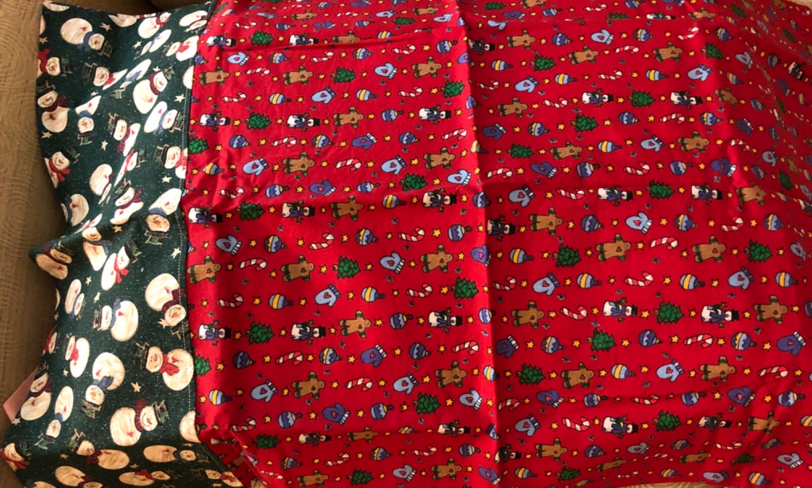 Christmas Pillowcase fits Standard or queen size 31 x 21 red green Snowman Santa
