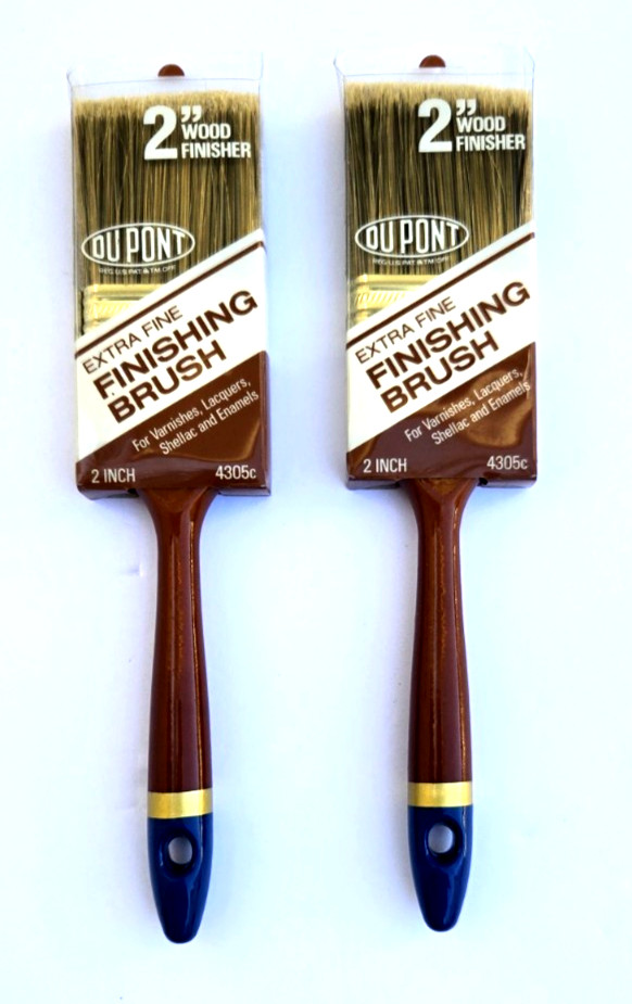 PAIR VTG Dupont 2" Wood Finisher Paint Brush Tynex Golden Tapered Filament NOS