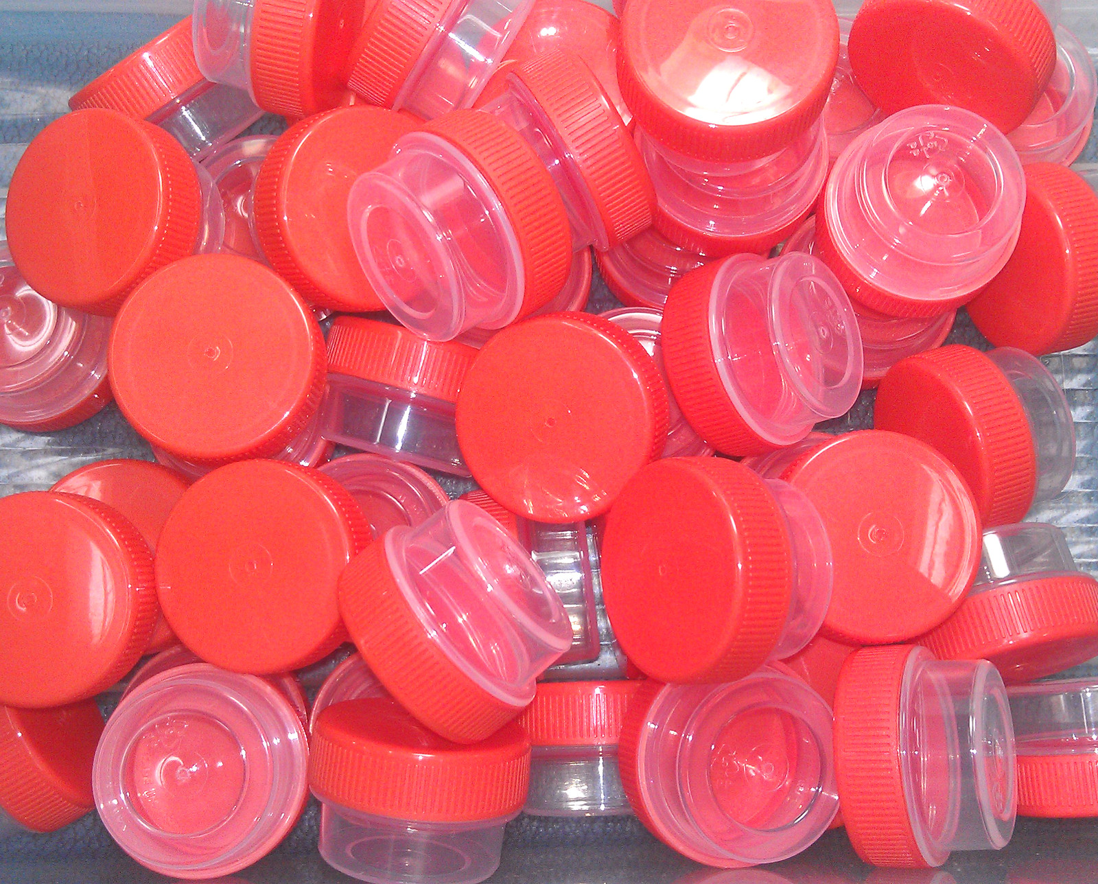 Plastic JARS ORANGE CAPS LID Container DIY Lip Balm Makeup 50 Tiny 1 teaspoon