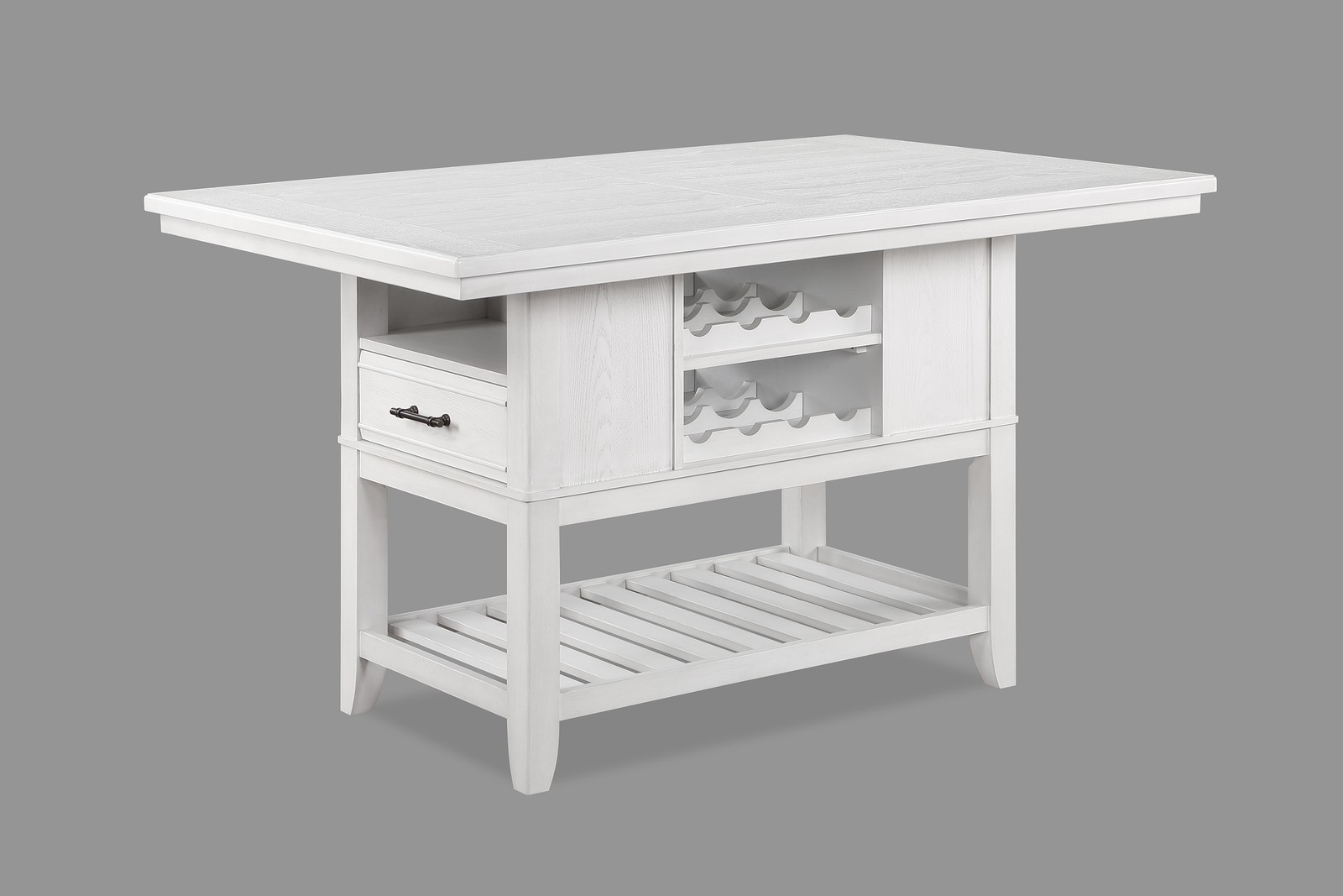 1pc Counter Height Table with Storage Drawers Wine Rack Open Shelf White Finis