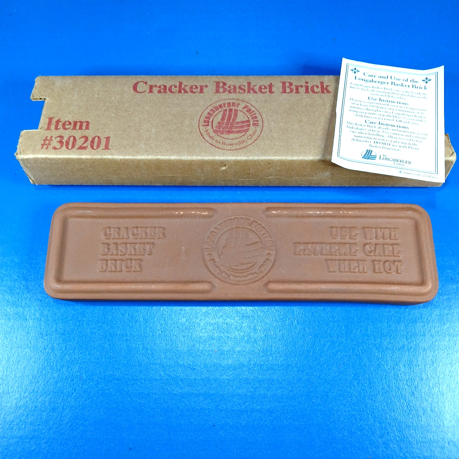 Warming Brick #30201 for Longaberger Cracker Basket w Care / Use Instructions