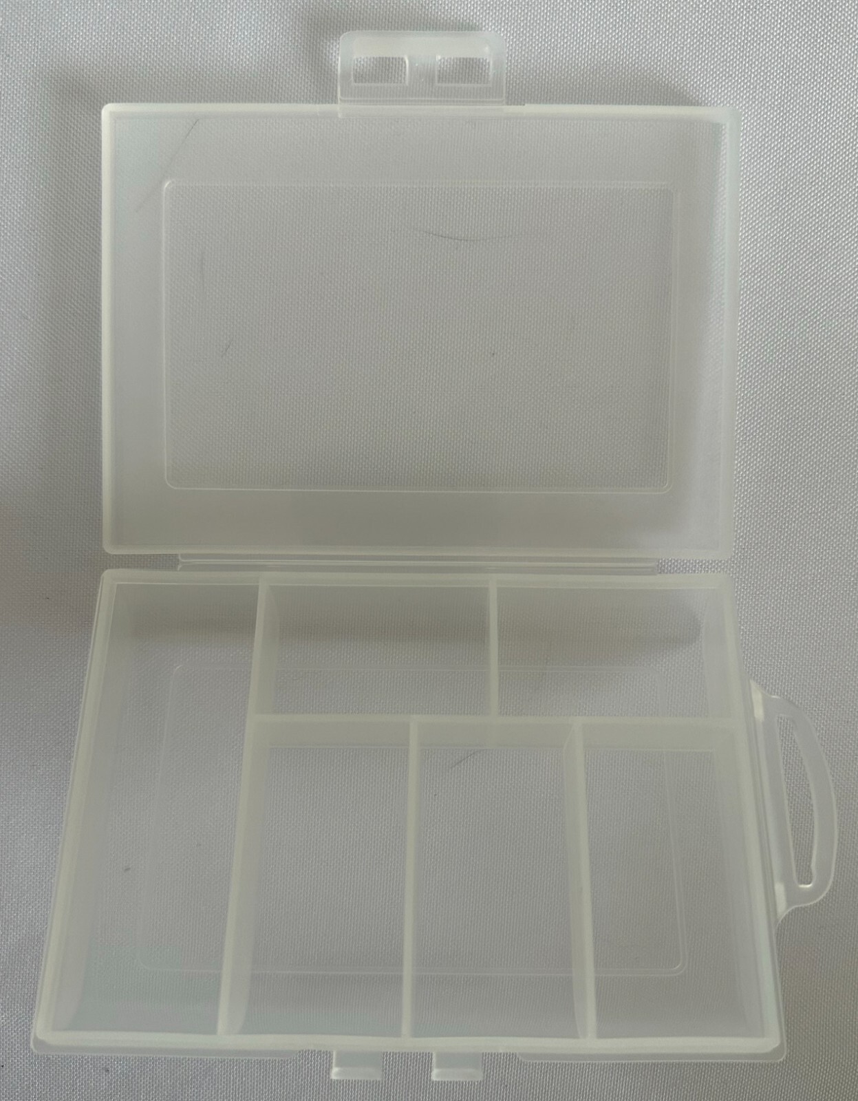 LOT OF 6 SMALL 6 COMPARTMENT CLEAR PLASTIC STORAGE BOXES TRANSPARENT