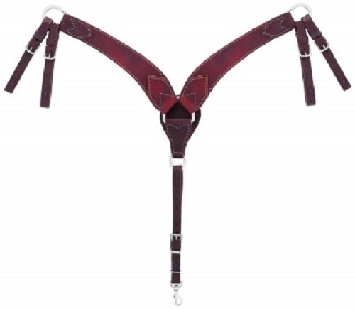 Western Brown Leather 2.5" Wide Roping Breast Collar with Double Tugs