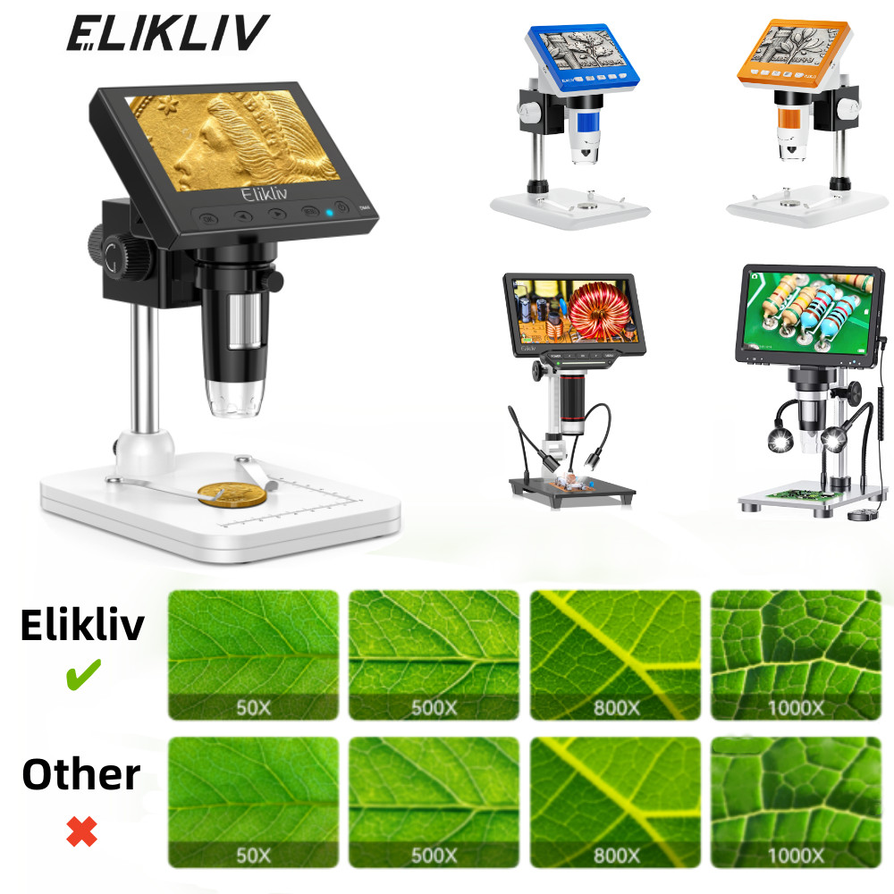Elikliv USB Digital Microscope 1000X LCD Endoscope Coin Magnifier with Light