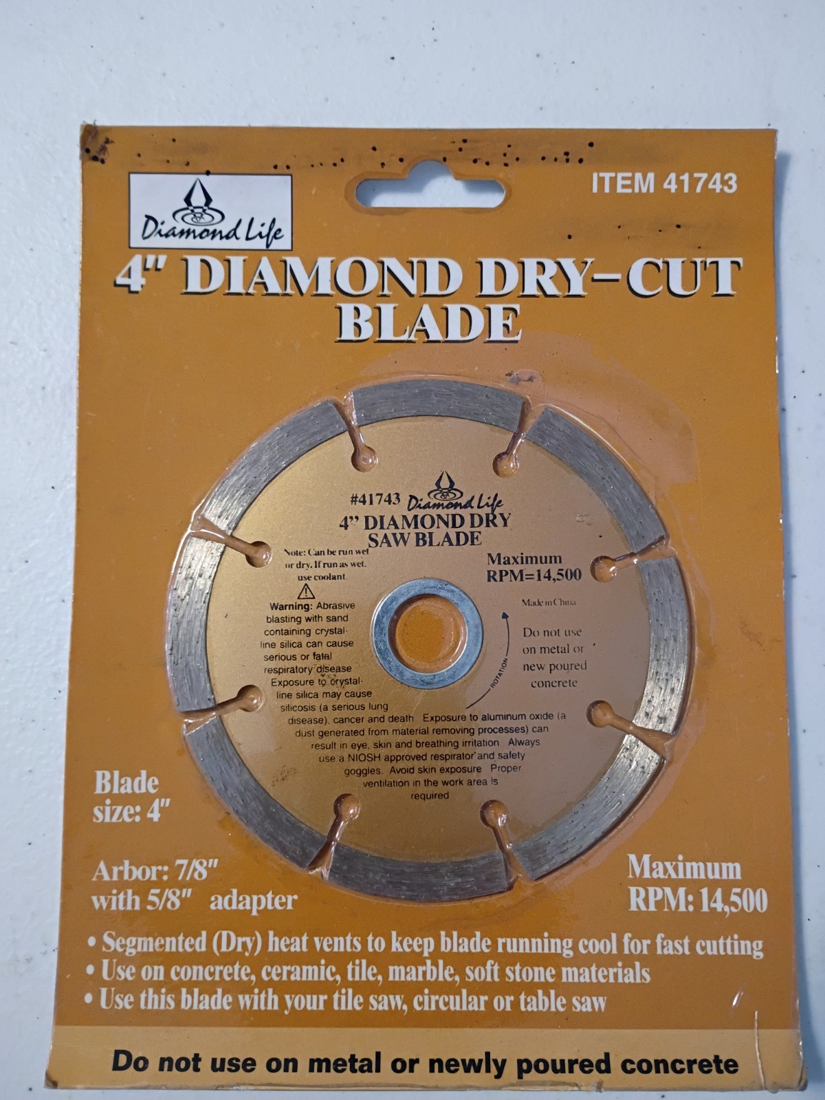 DIAMOND LIFE 4" DIAMOND DRY-CUT BLADE NEW UNOPENED