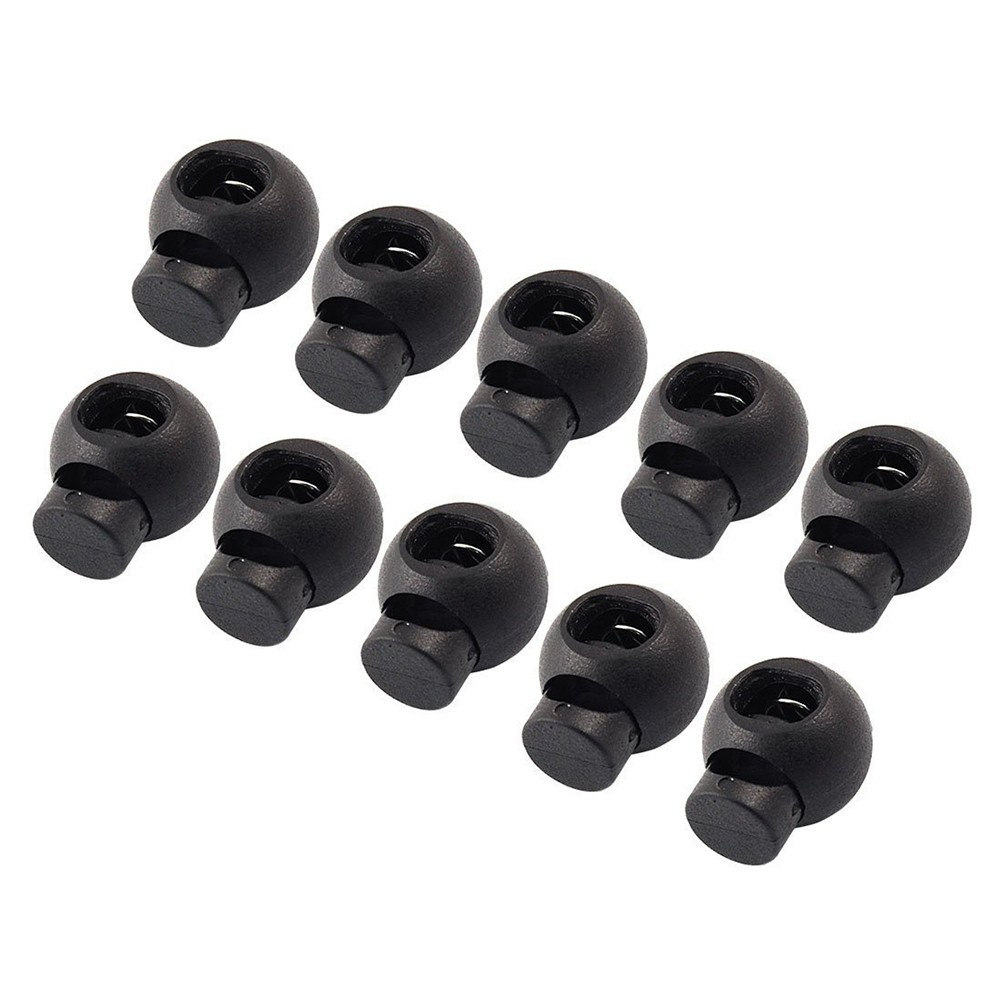 10 Pcs Plastic Metal Spring Loaded Round Toggle Cord Locks Black for Camping
