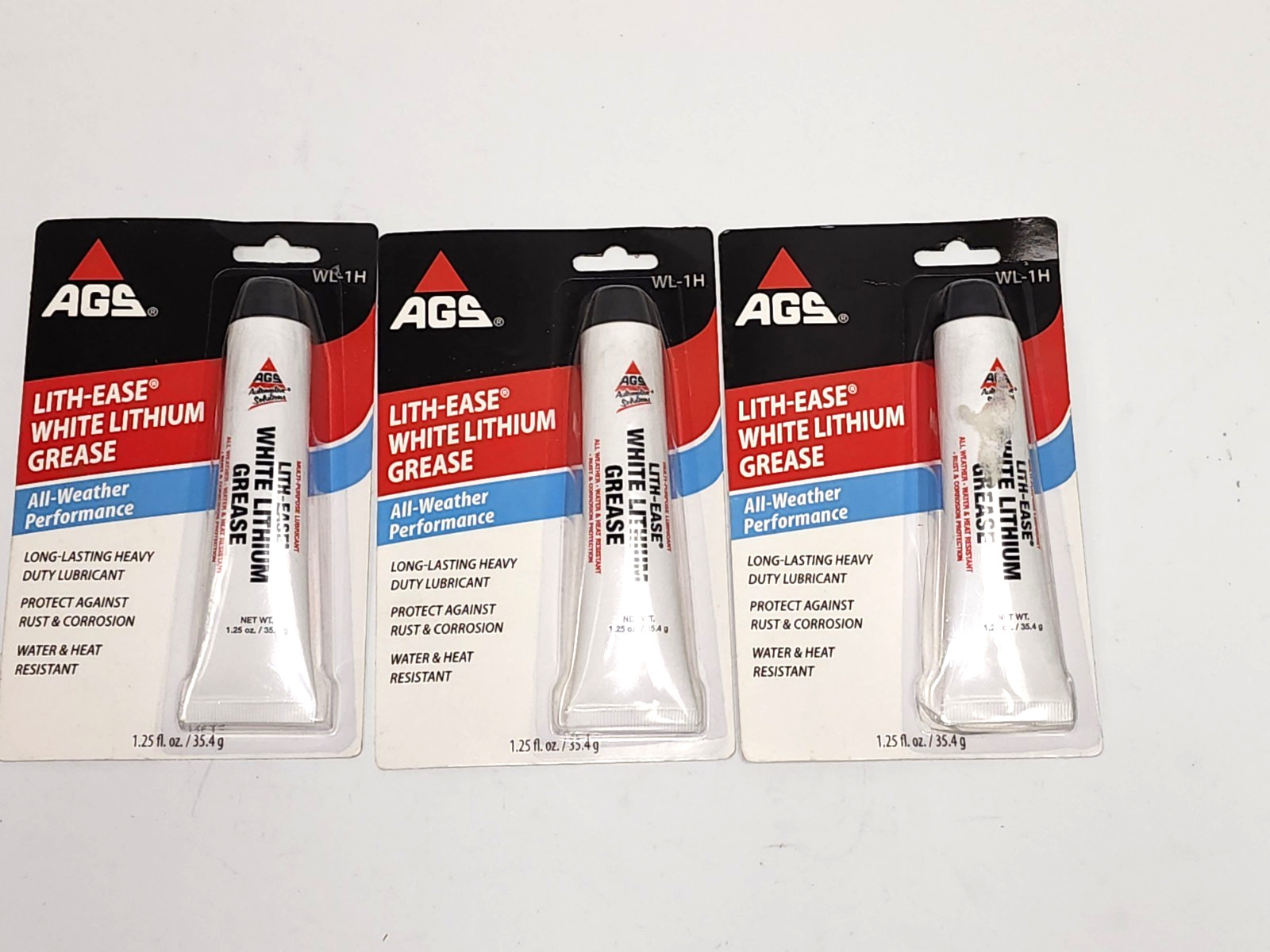 3 Packs AGS Lith-Ease White Lithium Grease 1.25 oz