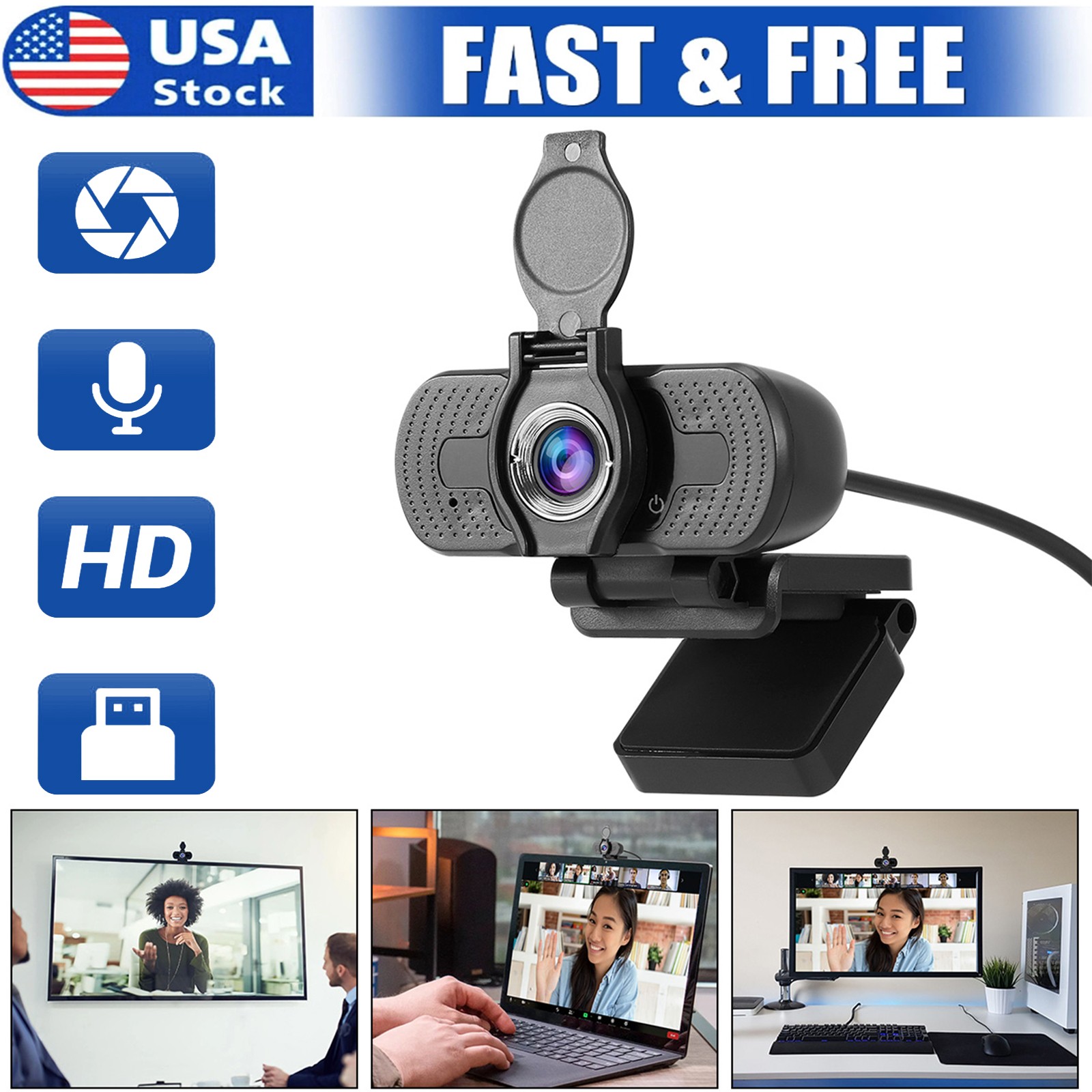 1080P Full HD USB Webcam for PC Desktop & Laptop Web Camera with Microphone/FHD