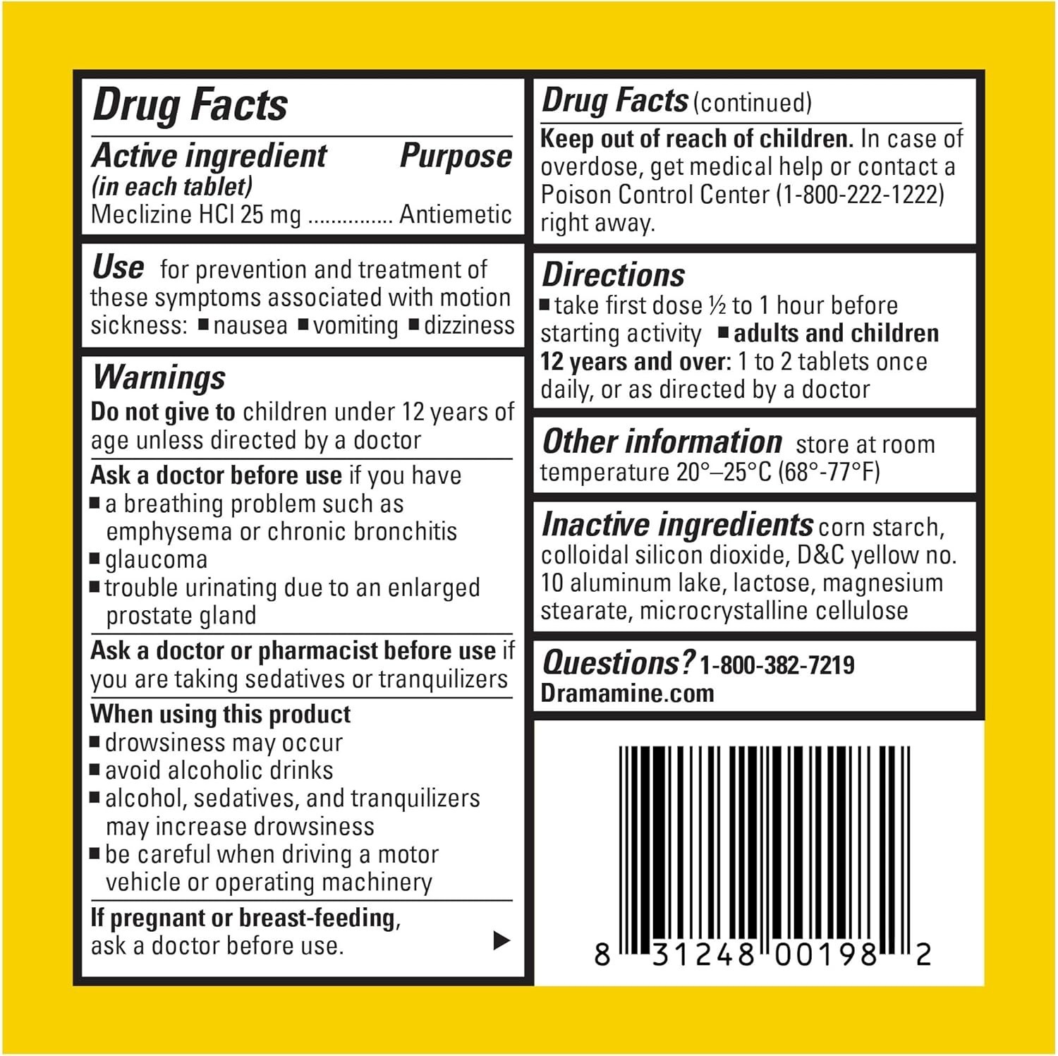 Dramamine Motion Sickness Relief Less Drowsey Formula, 8 Count
