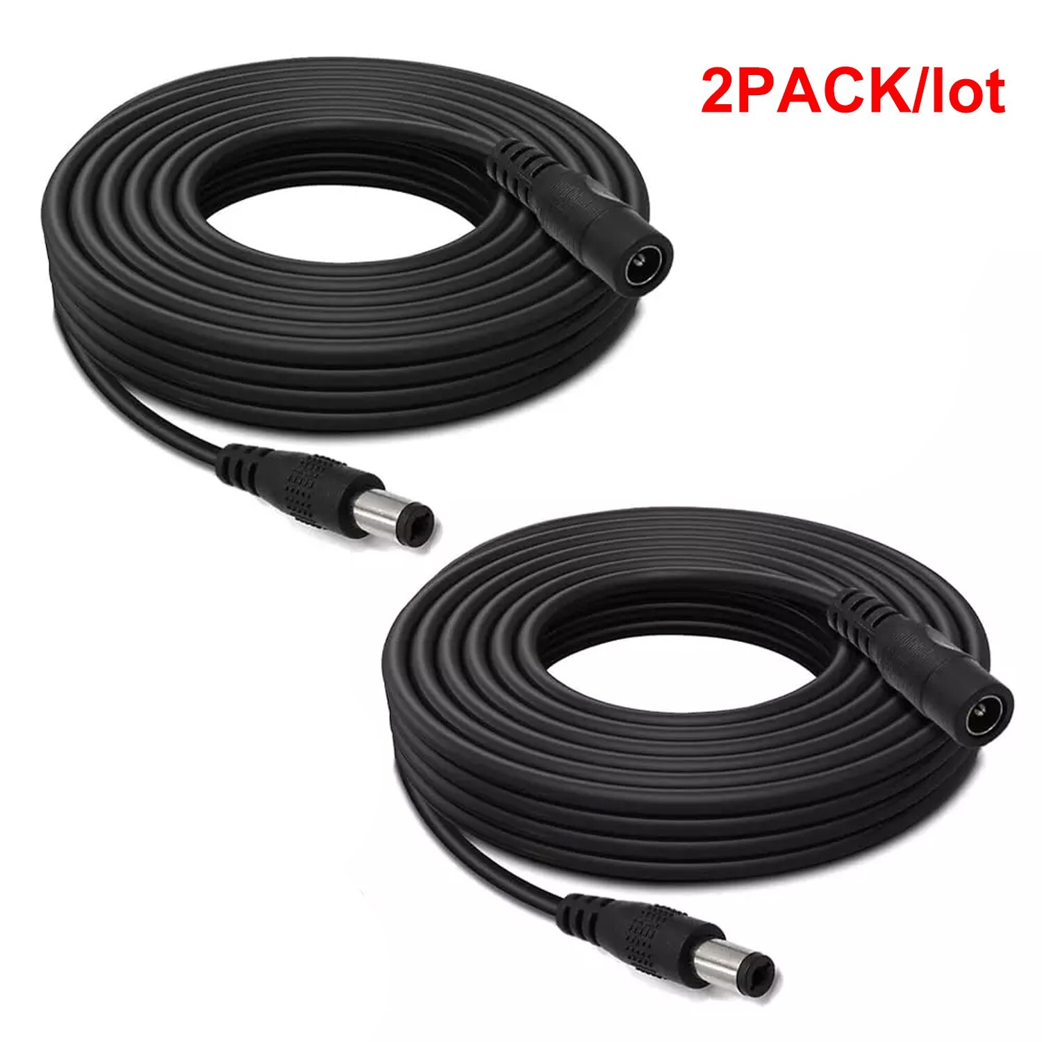 2Pack 16ft 5.5mm x 2.1mm DC Power Extension Cable Male Female Cord for IP Camera
